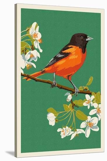 Oriole and Blossoms-Lantern Press-Stretched Canvas