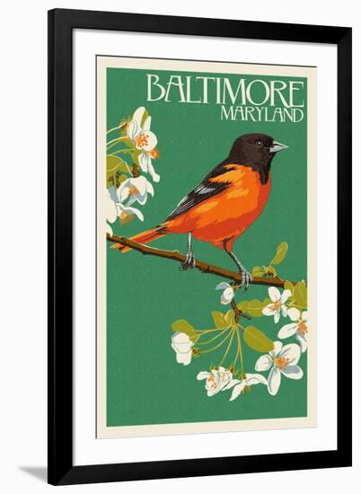 Oriole - Baltimore, MD-Lantern Press-Framed Art Print