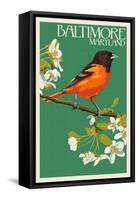Oriole - Baltimore, MD-Lantern Press-Framed Stretched Canvas