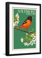 Oriole - Baltimore, MD-Lantern Press-Framed Art Print