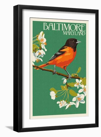 Oriole - Baltimore, MD-Lantern Press-Framed Art Print