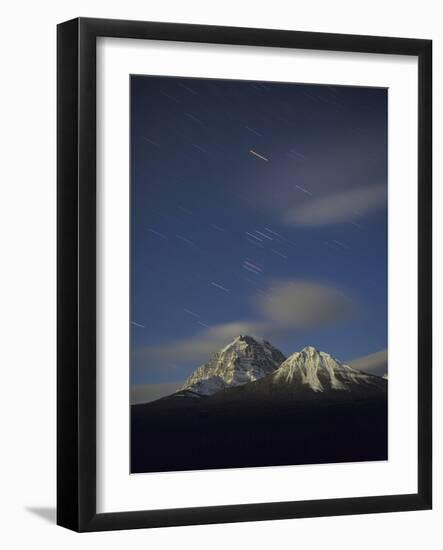 Orion Star Tails over Mt. Temple, Banff National Park, Alberta, Canada-null-Framed Photographic Print