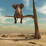 Elephant Stands on Thin Branch of Withered Tree in Surreal Landscape. this is a 3D Render Illustrat-Orla-Stretched Canvas