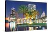 Orlando Downtown Skyline Panorama over Lake Eola at Night with Urban Skyscrapers, Tropic Palm Tree-Songquan Deng-Stretched Canvas