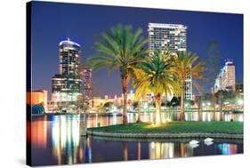 Orlando Downtown Skyline Panorama over Lake Eola at Night with Urban Skyscrapers, Tropic Palm Tree-Songquan Deng-Stretched Canvas