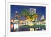 Orlando Downtown Skyline Panorama over Lake Eola at Night with Urban Skyscrapers, Tropic Palm Tree-Songquan Deng-Framed Photographic Print