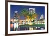 Orlando Downtown Skyline Panorama over Lake Eola at Night with Urban Skyscrapers, Tropic Palm Tree-Songquan Deng-Framed Photographic Print