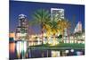 Orlando Downtown Skyline Panorama over Lake Eola at Night with Urban Skyscrapers, Tropic Palm Tree-Songquan Deng-Mounted Photographic Print