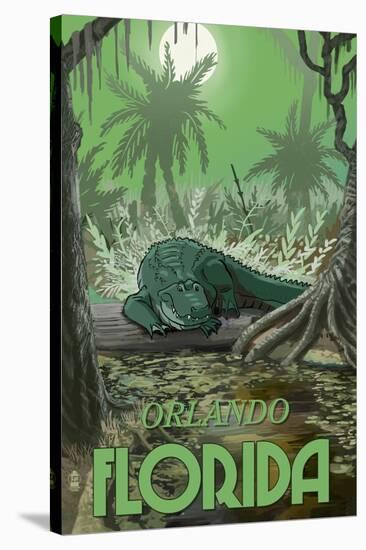 Orlando, Florida - Alligator in Swamp-Lantern Press-Stretched Canvas