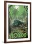 Orlando, Florida - Alligator in Swamp-Lantern Press-Framed Art Print