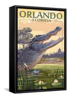 Orlando, Florida - Alligator Scene-Lantern Press-Framed Stretched Canvas