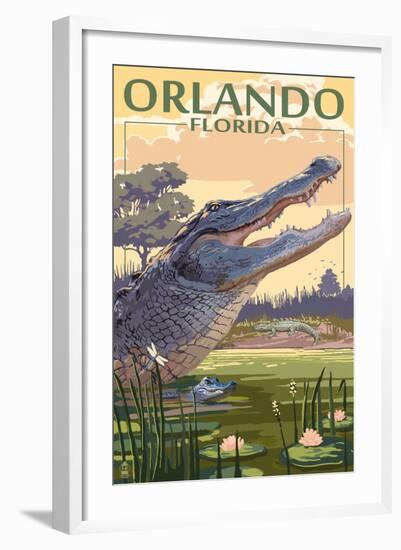 Orlando, Florida - Alligator Scene-Lantern Press-Framed Art Print