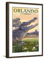 Orlando, Florida - Alligator Scene-Lantern Press-Framed Art Print