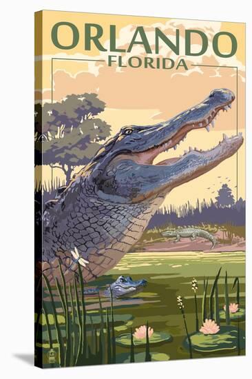 Orlando, Florida - Alligator Scene-Lantern Press-Stretched Canvas