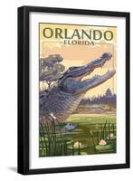 Orlando, Florida - Alligator Scene-Lantern Press-Framed Art Print