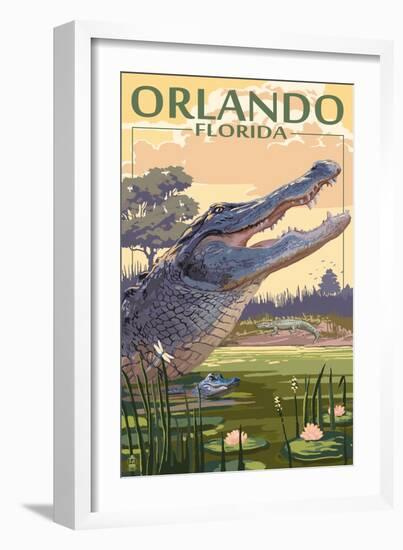 Orlando, Florida - Alligator Scene-Lantern Press-Framed Art Print