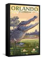 Orlando, Florida - Alligator Scene-Lantern Press-Framed Stretched Canvas