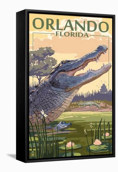 Orlando, Florida - Alligator Scene-Lantern Press-Framed Stretched Canvas