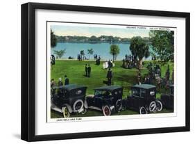 Orlando, Florida - Crowded Lake Eola and Park Scene-Lantern Press-Framed Art Print