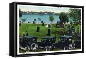 Orlando, Florida - Crowded Lake Eola and Park Scene-Lantern Press-Framed Stretched Canvas