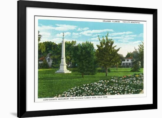 Orlando, Florida - Eola Park Confederate Monument, Petunia Flowerbeds-Lantern Press-Framed Art Print