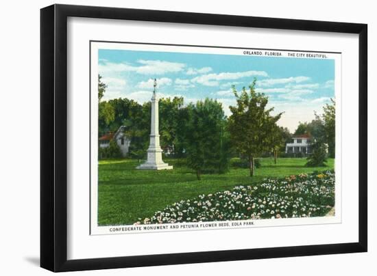 Orlando, Florida - Eola Park Confederate Monument, Petunia Flowerbeds-Lantern Press-Framed Art Print