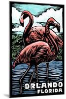 Orlando, Florida - Flamingo - Scratchboard-Lantern Press-Mounted Art Print