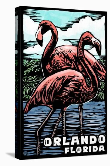 Orlando, Florida - Flamingo - Scratchboard-Lantern Press-Stretched Canvas