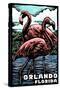 Orlando, Florida - Flamingo - Scratchboard-Lantern Press-Stretched Canvas