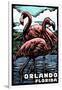 Orlando, Florida - Flamingo - Scratchboard-Lantern Press-Framed Art Print