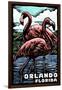 Orlando, Florida - Flamingo - Scratchboard-Lantern Press-Framed Art Print