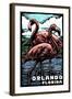 Orlando, Florida - Flamingo - Scratchboard-Lantern Press-Framed Art Print