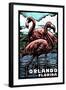 Orlando, Florida - Flamingo - Scratchboard-Lantern Press-Framed Art Print