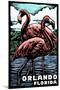 Orlando, Florida - Flamingo - Scratchboard-Lantern Press-Mounted Art Print
