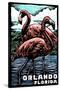 Orlando, Florida - Flamingo - Scratchboard-Lantern Press-Stretched Canvas