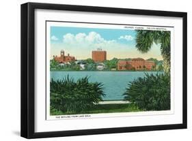 Orlando, Florida - Lake Eola View of the City Skyline-Lantern Press-Framed Art Print