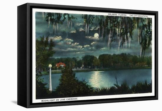 Orlando, Florida - Moonlit Lake Cherokee Scene-Lantern Press-Framed Stretched Canvas