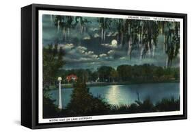 Orlando, Florida - Moonlit Lake Cherokee Scene-Lantern Press-Framed Stretched Canvas