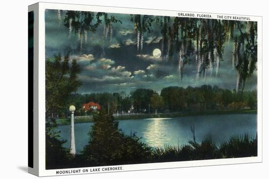 Orlando, Florida - Moonlit Lake Cherokee Scene-Lantern Press-Stretched Canvas