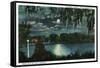 Orlando, Florida - Moonlit Lake Cherokee Scene-Lantern Press-Framed Stretched Canvas