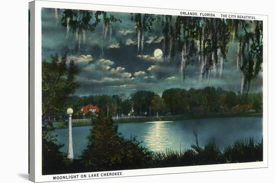 Orlando, Florida - Moonlit Lake Cherokee Scene-Lantern Press-Stretched Canvas