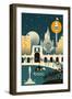 Orlando, Florida - Retro Skyline (no text)-Lantern Press-Framed Art Print