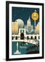 Orlando, Florida - Retro Skyline (no text)-Lantern Press-Framed Art Print