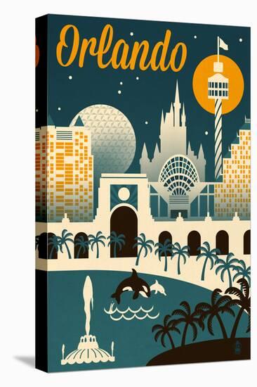 Orlando, Florida - Retro Skyline-Lantern Press-Stretched Canvas