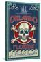 Orlando, Florida - Skull and Crossbones - Vintage Sign-Lantern Press-Stretched Canvas