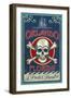 Orlando, Florida - Skull and Crossbones - Vintage Sign-Lantern Press-Framed Art Print