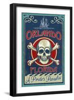 Orlando, Florida - Skull and Crossbones - Vintage Sign-Lantern Press-Framed Art Print