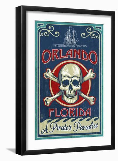 Orlando, Florida - Skull and Crossbones - Vintage Sign-Lantern Press-Framed Art Print