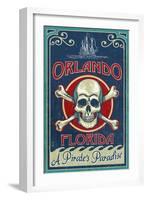 Orlando, Florida - Skull and Crossbones - Vintage Sign-Lantern Press-Framed Art Print