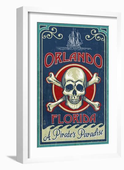 Orlando, Florida - Skull and Crossbones - Vintage Sign-Lantern Press-Framed Art Print